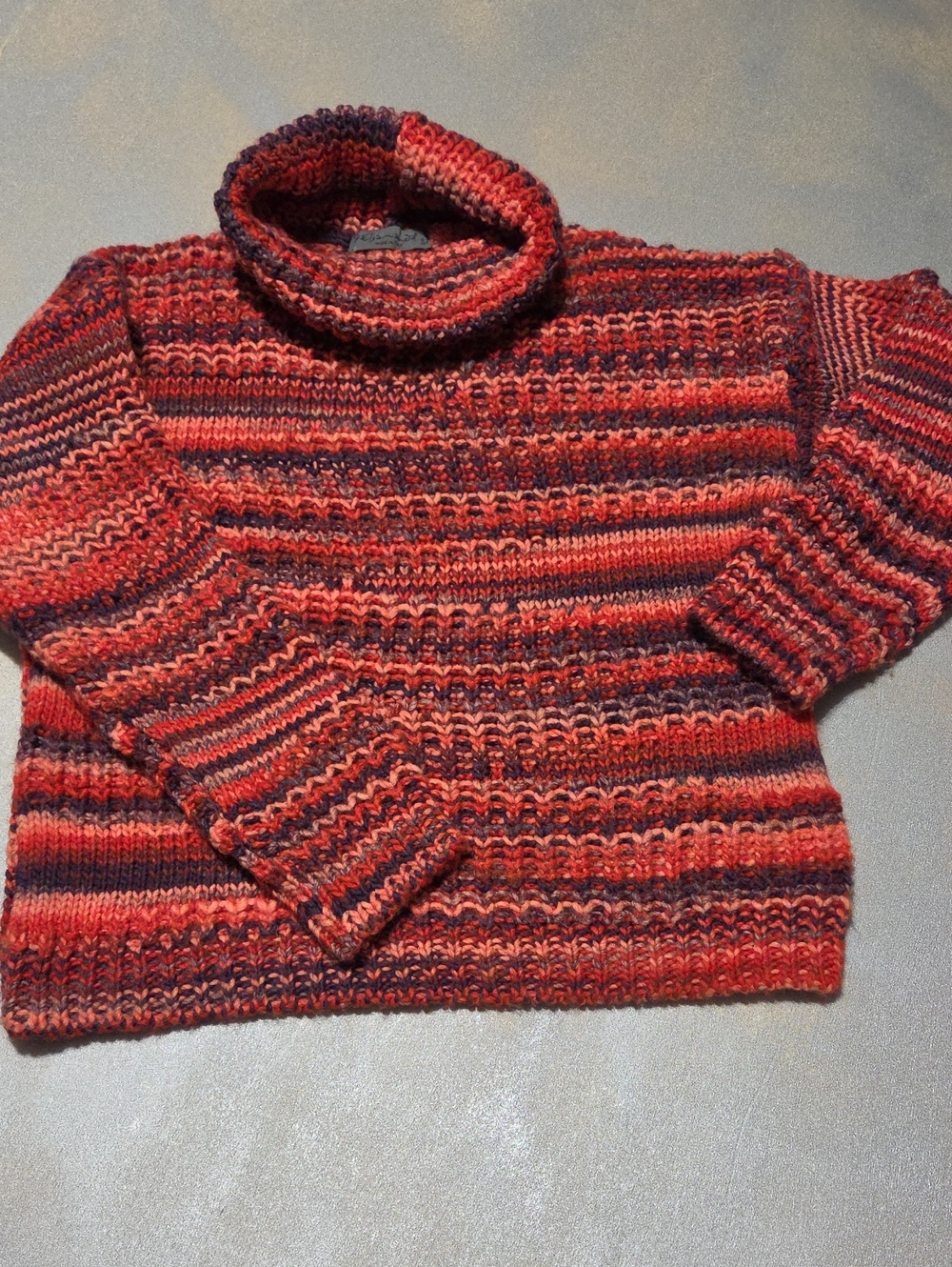 Cozy Multitone Cowl-Neck Sweater in Red Wool Blend. NWOTS
